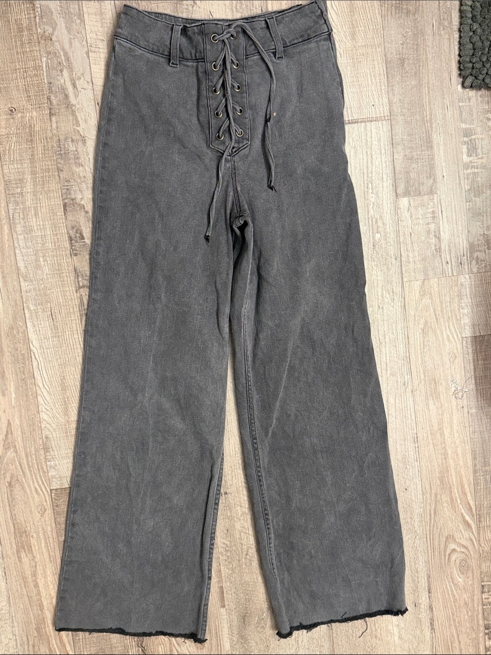 Women's Lace-Up High-Waist Flare Jeans in Washed Charcoal